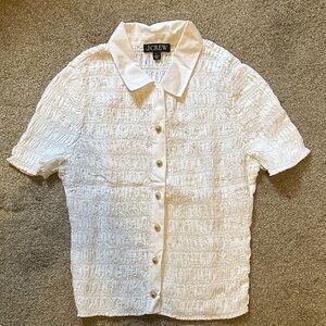 J. Crew White Scrunch Textured Shirt Sz Small